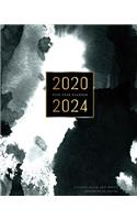 2020-2024 Five Year Planner-Elegant Black and White Watercolor Splash