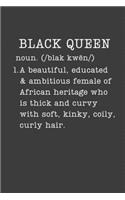 Black Queen: African American Gifts - Small Lined Writing Journal or Notebook (Card Alternative) (Definition, Humor)