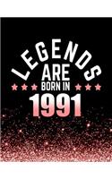 Legends Are Born in 1991: Birthday Notebook/Journal for Writing 100 Lined Pages, Year 1991 Birthday Gift for Women, Keepsake (Pink & Black)
