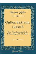 GrÃ¼ne BlÃ¤tter, 1915/16: Eine Vierteljahrsschrift FÃ¼r Lebensfragen; 18.-21. Band (Classic Reprint)