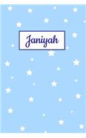 Janiyah: Personalized Name Journal. Wide Ruled (Lined) Writing Diary, Composition Book. Baby Blue Star Cover for Girls, Kids and Teens