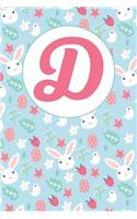 D: Letter D Journal, Easter Bunnies, Eggs, Chicks, and Flowers, Personalized Notebook Monogram Initial, 6 X 9