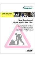 Specification for the reinstatement of openings in highways