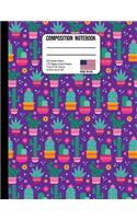 Composition Notebook 5x5 Graph Paper: Colorful Cactus Pots Back to School Composition Book for Teachers, Students, Kids and Teens