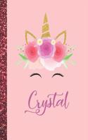 Crystal: Crystal Marble Size Unicorn SketchBook Personalized White Paper for Girls and Kids to Drawing and Sketching Doodle Taking Note Size 8.5 x 11