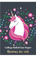 College Ruled Line Paper Unicorns are real