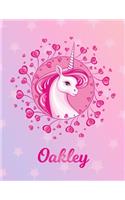 Oakley: Unicorn Large Blank Primary Sketchbook Paper - Pink Purple Magical Horse Personalized Letter O Initial Custom First Name Cover - Drawing Sketch Book