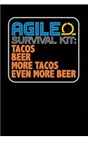 Agile Survival Kit: Tacos Beer More Tacos Even More Beer: Black, Orange & Blue Design, Blank College Ruled Line Paper Journal Notebook for Project Managers and Their Fa