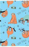 Journal Notebook For Animal Lovers Sloth Pattern On Blue