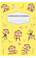 Monkey Composition Notebook: Pretty Yellow Monkey Notebook for Elementary and Middle School Cute Safari Jungle Monkey Composition Journal for Girls to Write in Beautiful Lined W