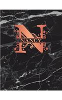 Nancy: Personalized Journal Notebook for Women or Girls. Monogram Initial N with Name. Black Marble & Rose Gold Cover. 8.5 X 11 110 Pages Lined Journal Pap