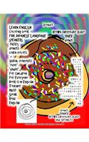 LEARN ENGLISH Coloring book FOR JAPANESE LANGUAGE SPEAKERS Pastry donuts learn colors + spatial concepts "over" "under" For Children For Everyone Book is in English Teacher must Speak Read English