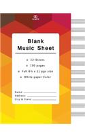 Blank Music Sheet: 12 Staves Music Writing Pad Each Pages, With 100 pages Manuscript Paper - Staff Paper - Musicians Notebook - Beautiful Sunshine Cube Geometric Cover