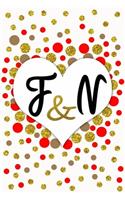 F and N Personalized Monogrammed notebook journal gift with Two Initials for Couples and lovers on valentine's day, wedding anniversary and special occasions with beautiful golden glitter red and confetti cover