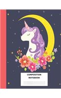 Composition Notebook: Unicorn Purple College Ruled Lined Pages Book, 8.5 x 11, 110 pages