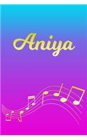 Aniya: Sheet Music Note Manuscript Notebook Paper - Pink Blue Gold Personalized Letter A Initial Custom First Name Cover - Musician Composer Instrument Com