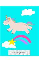 Isometric Graph Notebook: Flying Unicorn Over Rainbow on Blue Isometric 3D Graph Paper Notebook - 8.5 X 11 - 150 Pages (75 Sheets). Glossy Cover.