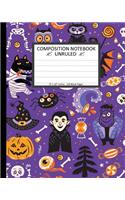 Unruled Composition Notebook 8" x 10". 120 Pages. Halloween Cartoon Characters