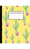 Composition Notebook: Cute Cacti Cactus Watercolor Yellow Pattern, 110 Pages 7.5"x9.25" College Wide Ruled Paper Notebook Journal, Blank Lined Workbook for Teens Kids Stu
