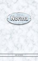 Norma - Lined Notebook: College Ruled Blank Pages Plus Extra Date Neutral Calendar (12 Months) and Notepad Sketch Designs. Cover Print White Marble Background with Silver-I