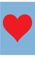 Blank Notebook - 100 Pages - Red Heart on Sky Blue