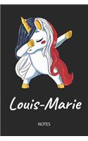 Louis-Marie - Notes: Noms Personnalisé Carnet de notes Journal pour les filles et les femmes. Licorne qui dab aux cheveux aux couleurs du drapeau français. Accessoires d