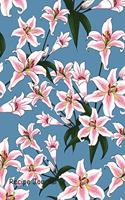 Recipe Journal: Write in Blank Cookbook with Pattern Pink Lilly Flowers on Blue Background