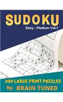 SUDOKU Easy to Medium 200 Sudoku Puzzles vol. 1: with solutions, Large Print games very perfect for your brain gym and also great gift for any occasions.