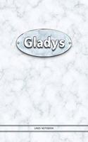 Gladys - Lined Notebook: College Ruled Blank Pages Plus Extra Date Neutral Calendar (12 Months) and Notepad Sketch Designs. Cover Print White Marble Background with Silver-I