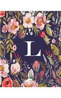 L: Monogram Initial L Notebook, Blank Wide-Ruled Lined Composition Journal for Women, Girls and School for note-taking, diary, stress relief (Floral Mo