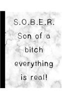 Sober! Son of a Bitch Everything Is Real!: Marble Dot Grid Recovery Journal - A Journaling Notebook for Self Help, Recovery and Positivity