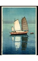 Japanese Woodblock Sketchbook: Beautiful large 8.5x11 format Japanese ukiyo e style woodblock print sketchbook, journal book with Japanese sailing boats by Yoshida Hir