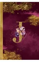 J Journal: 6 x 9 Pretty Gold Foil Floral Design Letter "J" Monogram Initial Book for Women and Girls: Wide Ruled Journal For All Your Home, School And Business