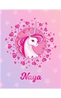 Naya: Unicorn Large Blank Primary Sketchbook Paper - Pink Purple Magical Horse Personalized Letter N Initial Custom First Name Cover - Drawing Sketch Book