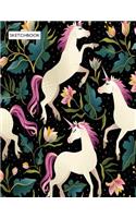 Sketchbook: Unicorns on black cover (8.5 x 11) inches 110 pages, Blank Unlined Paper for Sketching, Drawing, Whiting, Journaling & Doodling(1 Unicorns on Black Sketchbook)