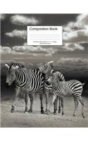 Composition Book 100 Sheets/200 Pages/8.5 X 11 In. College Ruled/ Zebra Family: Writing Notebook Lined Page Book Soft Cover Plain Journal Safari Africa Zebra