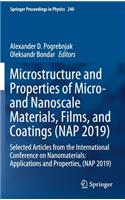 Microstructure and Properties of Micro- And Nanoscale Materials, Films, and Coatings (Nap 2019): Selected Articles from the International Conference on Nanomaterials: Applications and Properties, (Nap 2019)