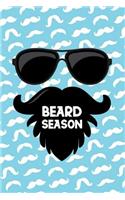 Beard Season: Blank Lined Notebook ( Mustache ) (Blue)