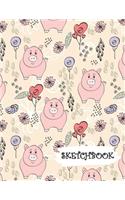Sketchbook: Pink Cartoon Pig Themed Fun Framed Drawing Paper Notebook