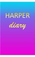 Harper: Journal Diary - Personalized First Name Personal Writing - Letter H Blue Purple Pink Gold Effect Cover - Daily Diaries for Journalists & Writers - J