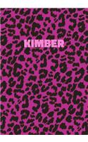 Kimber: Personalized Pink Leopard Print Notebook (Animal Skin Pattern). College Ruled (Lined) Journal for Notes, Diary, Journaling. Wild Cat Theme Design wi