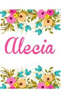 Alecia: Personalized Notebook/Journal Gift For Women & Girls 100 Pages (White Floral Design)