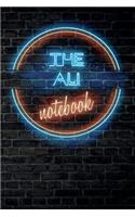 The ALI Notebook: Vintage Blank Ruled Personalized & Custom Neon Sign Name Dotted Notebook Journal for Boys & Men. Wall Background. Funny Desk Accessories. Retro Back