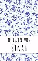 Notizen von Sinah: Kariertes Notizbuch mit 5x5 Karomuster für deinen personalisierten Vornamen