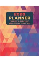 Weekly Monthly 2020 Planner Geometric Triangles Salmon Blue: January to December Calendar