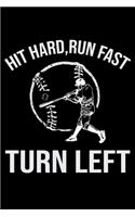 Hit Hard, Run Fast Turn Left: Funny Softball Player Lined Journal Gifts. Best Softball Catcher Lined Journal Gifts For Softball Catcher who loves softball. Cute Softball Player L