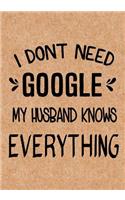 I Don't Need Google My Husband Know Everything: Journal, Diary, Inspirational Lined Writing Notebook - Funny wife birthday gifts ideas - humoros gag gift for women & man