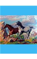 Composition Book Journal: Vintage MCM Mid Century Modern Motif Cover Featuring Wild Mustang Horses Out West