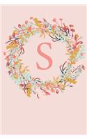 S: A Simple Pink Floral Wreath Monogram Sketchbook - 110 Sketchbook Pages (6 x 9) - Floral Watercolor Monogram Sketch Notebook - Personalized Initial L