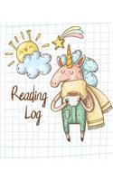 Reading Log: Coffee Pot Head Unicorn with Scarf and Happy Sun Cover Large (8x10), 100 Record Pages(9 Reading Log You Are Magical)